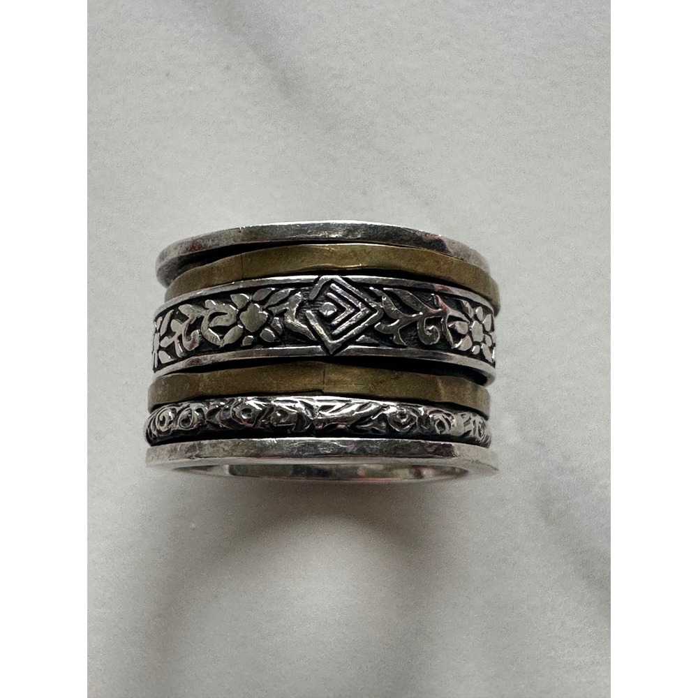 Silpada Sterling Silver 925 Mixed Metal Floral Spinner Meditation Ring Size 9